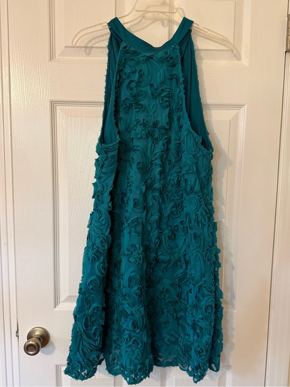 Adrianna Papell Teal Floral Appliqué Formal Dress Size 14
